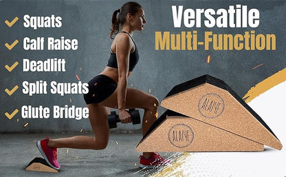 Squat Wedge Blocks - Pack of 2 Non-Slip Slant Board for Legs, Ankle, Calf Stretching - Squat Ramps for Lower Body Strength, Heel Elevation, Planks, Yoga with Bag & 30 Day Squat Challenge Chart