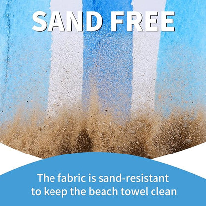 2 Pack Lightweight Thin Beach Towel Oversized 71"x32" Big Extra Large Microfiber Sand Free Towels for Adult Quick Dry Travel Camping Beach Accessories Vacation Essential Gift Blue Shell Stripe