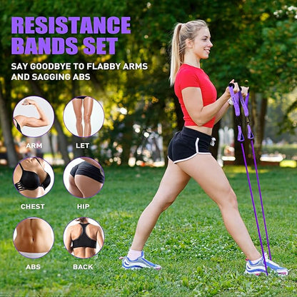 Resistance Bands, Exercise Bands with Handles for Working Out, Fitness Bands for Women, Workout Equipment Home Gym, Training Bands with Door Anchor, Legs Ankle Straps, Shape Body, Physical Therapy