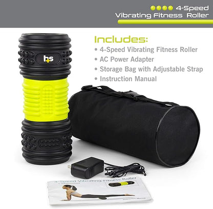 HealthSmart 4-Speed Vibrating Exercise Roller Foam FSA/HSA Eligible – Deep Tissue Massage Muscle Recovery & Pain Relief for Full Body | Electric foam Roller for Physical Therapy & Workout