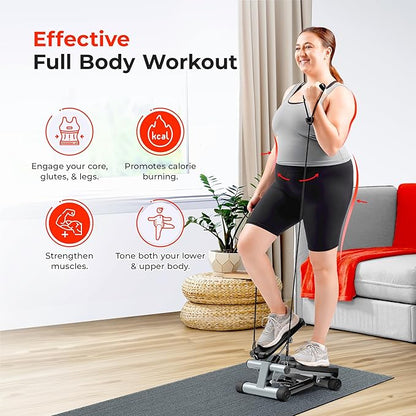 Sunny Health & Fitness Mini Steppers for Exercise at Home, Stair Step Workout Machine with Resistance Bands, Full Body Cardio Equipment, Optional Smart Stepper with SunnyFit App Connection