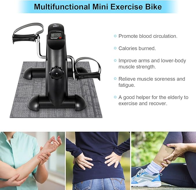 Uten Mini Exercise Bike, Under Desk Bike, Arm & Leg Peddler Machine with LCD Screen Displays, Portable Cycle