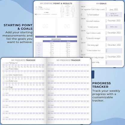 Clever Fox Fitness & Food Journal – Nutrition & Workout Planner for Women & Men – Diet & Gym Exercise Log Book with Calendars, Diet & Training Trackers - Undated, A5 Size, Hardcover (Mystic Blue)