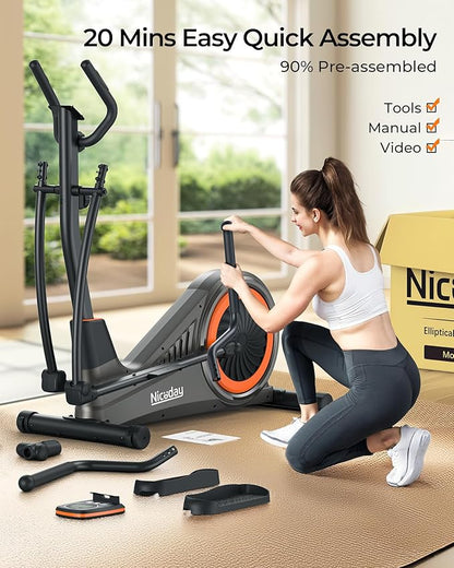 Niceday Elliptical Machine, Elliptical Exercise Machine for Home with Hyper-Quiet Magnetic Driving System, Elliptical Trainer with 15.5IN-18IN Stride, 16 Resistance Levels, 400LBS Loading Capacity