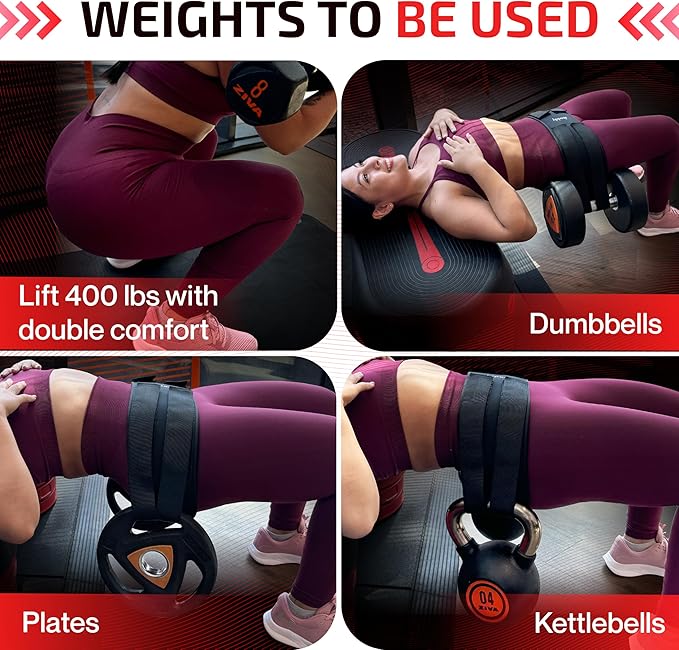 Hip Thrust Belt For Dumbbells Heavy, Kettlebells, Plates, Hip Thrust Band for Women/Men, Double Hook & Loop Booty Builder, Glute Workout Equipment for All Shapes, Use at Home/Gym