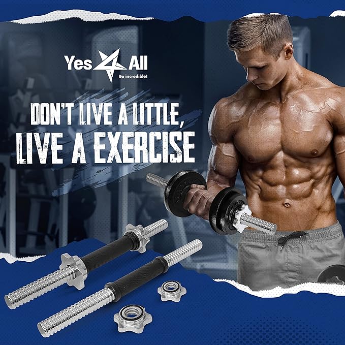 Yes4All Pair of Threaded Dumbbell Handles 14/16/18/24 inch, Chrome/Rubber Grip, Fit 1” Plates, Weight Bar Connector