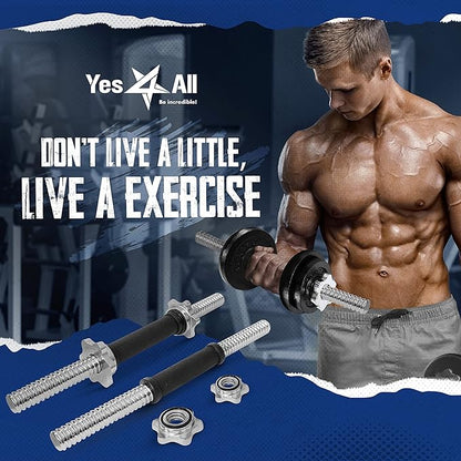 Yes4All Pair of Threaded Dumbbell Handles 14/16/18/24 inch, Chrome/Rubber Grip, Fit 1” Plates, Weight Bar Connector