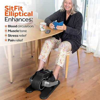 SITFIT, Sit Down and Cycle! Powered Foot Pedal Exerciser for Seniors, Under Desk Elliptical Exercise Bike, Leg Exerciser While Sitting. Peddler Exerciser Mini Bike, Portable Rehabilitation Equipment.