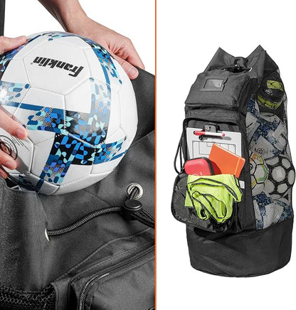 Fitdom Heavy Duty XL Soccer Mesh Equipment Ball Bag w/Adjustable Shoulder Strap Design for Coach. 2 Front Pockets for Sporting Accessories. Best for All Outdoor & Water Gears