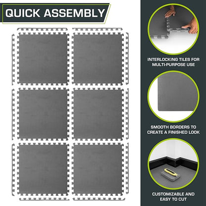 ProsourceFit Extra Thick Puzzle Exercise Mat ¾” and 1", EVA Foam Interlocking Tiles for Protective, Cushioned Workout Flooring for Home and Gym Equipment