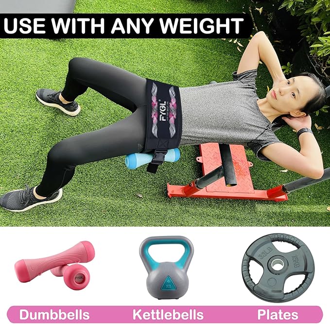 Hip-Thrust-Belt, Foldable Band for Dumbbells, Kettlebells, Plates - Supports Up to 300 lbs, Gym and Home Workouts with Slip-Resistant Padding