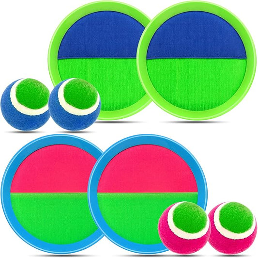 Toss and Catch Ball Set for Kids Age 3 4 5 6 7 8+ Catch Game Toys, Outdoor Playground Ball Game Set, Outside Toys Backyard Catch Ball Set with 4 Rackets, 4 Balls, 2 Bags