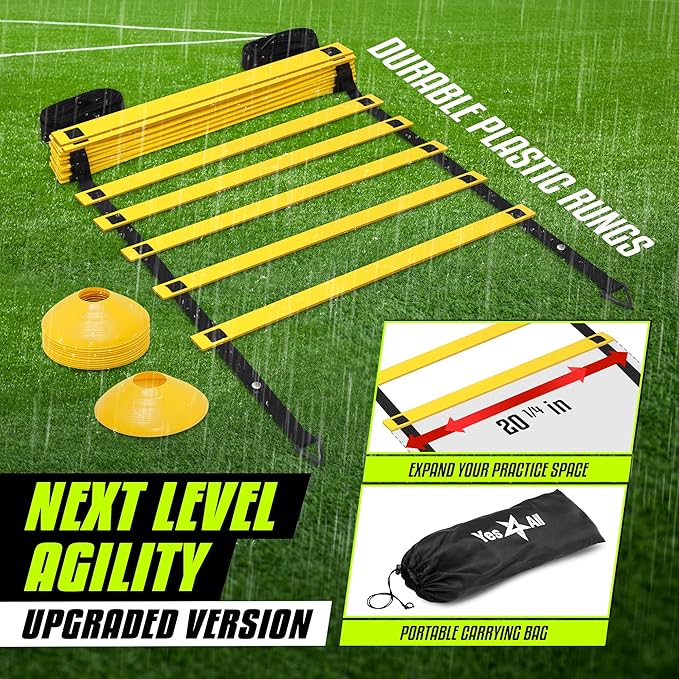 Yes4All 8, 12, 20 Rungs Agility Ladder - Speed Training Equipment for All Ages & Levels with Carrying Bag - Speed Ladder