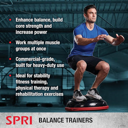 SPRI Balance Trainer Dome Shape Half-Exercise Ball with Non-Skid Base – Pro (65cm) or Sport (50cm) for Balance Training, Strength Building, Toning, and Improved Flexibility