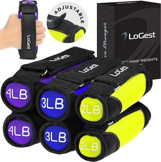 LoGest Soft Hand Weights with Adjustable Straps - Comes in 1LB Weights 2LB or 3LB 4LB - Comfortable Secure Weighted Neoprene Dumbbells with Straps for Walking Running Cardio Workout Physical Therapy