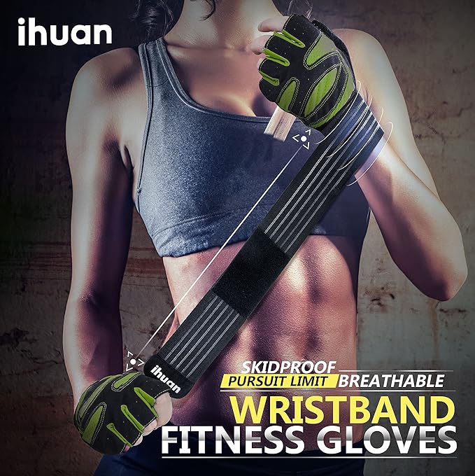 ihuan Ventilated Weight Lifting Gym Workout Gloves with Wrist Wrap Support for Men & Women, Full Palm Protection, for Weightlifting, Training, Fitness, Hanging, Pull ups