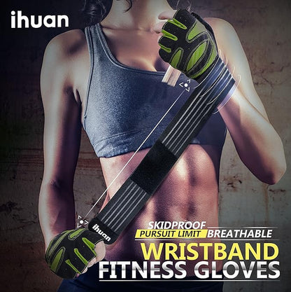 ihuan Ventilated Weight Lifting Gym Workout Gloves with Wrist Wrap Support for Men & Women, Full Palm Protection, for Weightlifting, Training, Fitness, Hanging, Pull ups