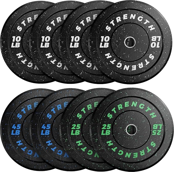 GIKPAL Bumper Plates, Olympic Weight Plates Set 2-inch Rubber Weights for Barbell, 10lbs-55lbs