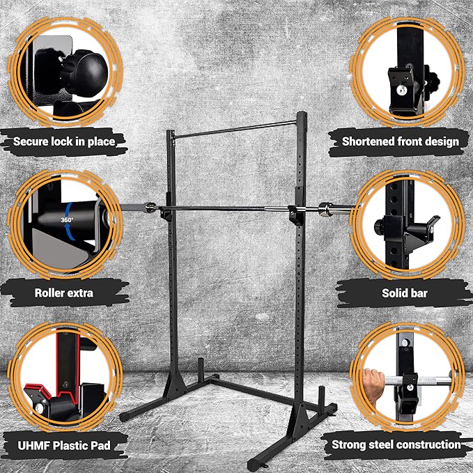 Yes4All Attachments Capacity 1000 LBS for 2x2" Tube, 1" Hole Power Cage including J-Hook, Spotter Arm, Dip Bar for Squat Rack