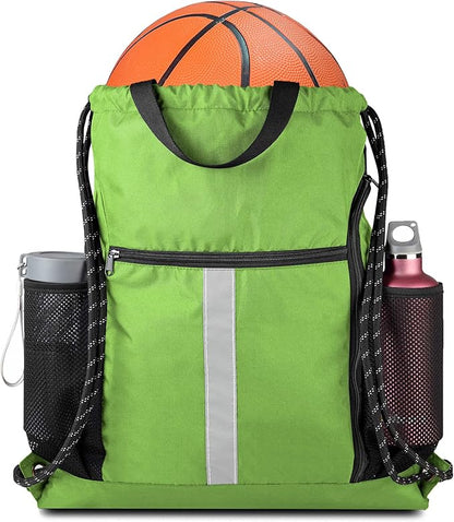 BeeGreen Drawstring Backpack Sports Gym Bag With Shoe Compartment and Two Water Bottle Holder …