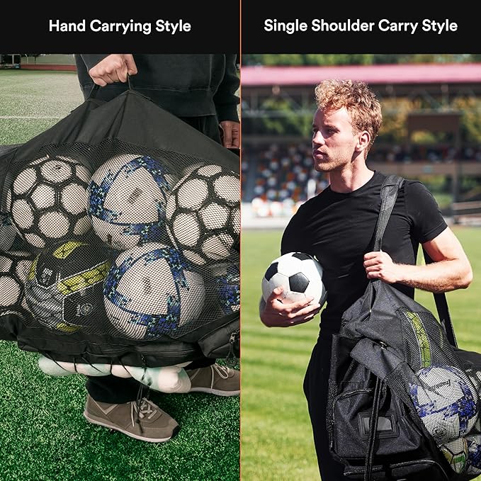 Fitdom Heavy Duty XL Soccer Mesh Equipment Ball Bag w/Adjustable Shoulder Strap Design for Coach. 2 Front Pockets for Sporting Accessories. Best for All Outdoor & Water Gears