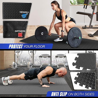 Yes4All 24SQFT-120SQFT Puzzle Exercise Mat for Home Gym, EVA Interlocking Foam Floor Tiles with Border for Workout Equipment