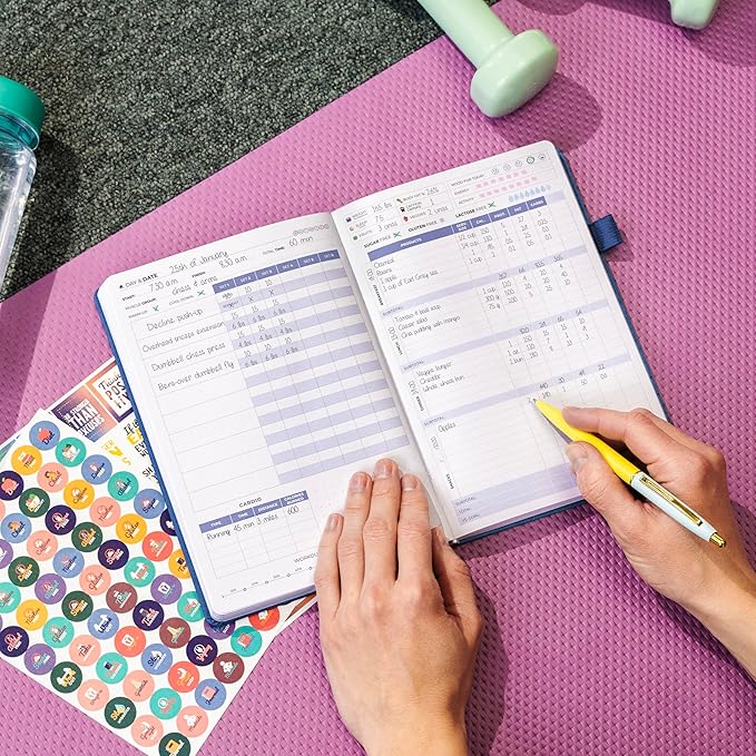 Clever Fox Fitness & Food Journal – Nutrition & Workout Planner for Women & Men – Diet & Gym Exercise Log Book with Calendars, Diet & Training Trackers - Undated, A5 Size, Hardcover (Mystic Blue)