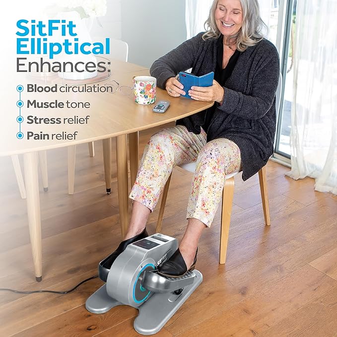 SITFIT, Sit Down and Cycle! Powered Foot Pedal Exerciser for Seniors, Under Desk Elliptical Exercise Bike, Leg Exerciser While Sitting. Peddler Exerciser Mini Bike, Portable Rehabilitation Equipment.