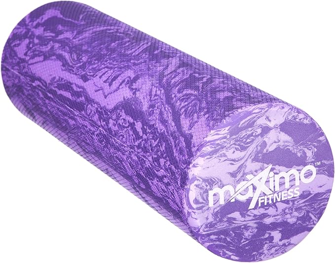 Maximo Fitness Foam Roller - 18" x 6" High Density Exercise Roller for Trigger Point Self Massage, Muscle and Back Roller for Fitness, Physical Therapy, Yoga and Pilates, Gym Equipment, Purple/White