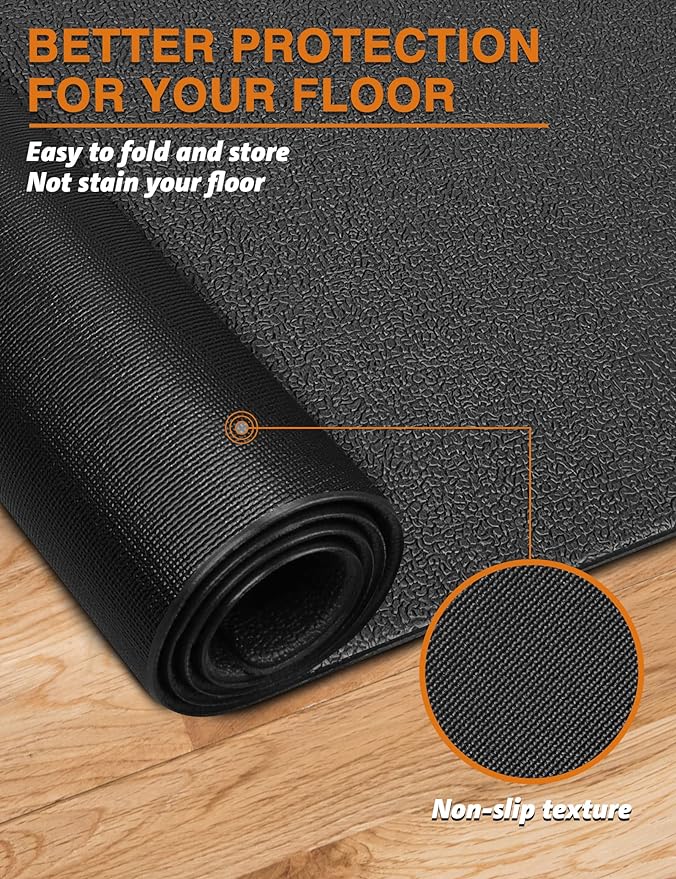 Exercise Equipment Mat 24"x68"/ 30"x60"/ 36"x78"/ 36"x96" Treadmill Mat Exercise Bike Mat for Stationary Spin Bike Trainer Elliptical Gym Workout Fitness Equipment Rower Mat for Hardwood Floors