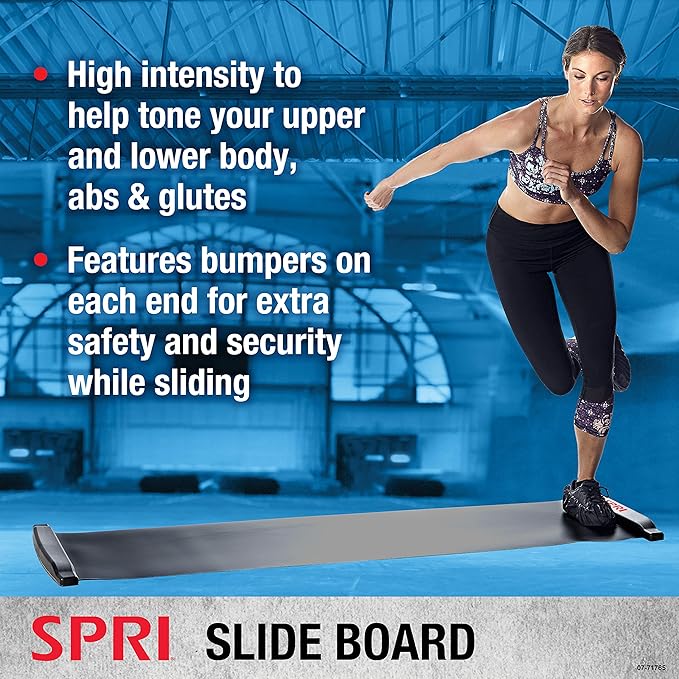 SPRI Slide Board (71" L x 20" W) with End Stops, Sliding Booties, Mesh Carrying Bag and Exercise Guide for Low Impact Balance Training (Skating, Hockey)