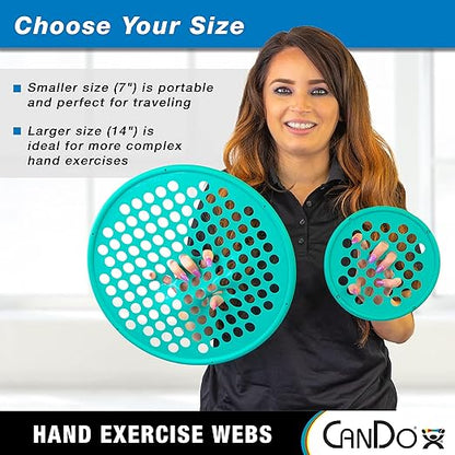 CanDo Hand Exercise Webs for Physical Therapy, Grip Strengthening, and Hand, Finger, Wrist Resistance Workouts, Portable Size, Low Powder, 14" Diameter, Green: Medium