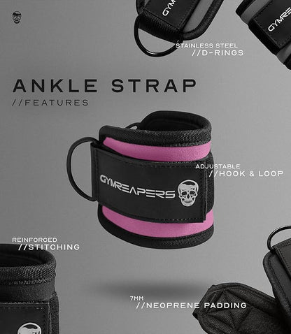 Gymreapers Ankle Straps (Pair) For Cable Machine Kickbacks, Glute Workouts, Lower Body Exercises - Adjustable Leg Straps with Neoprene Padding