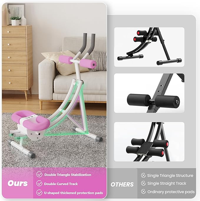 Ab Workout Equipment, Ab Machine with Height Adjustable and Stability, Ab Workout Equipment Home Gym Coaster for Stomach at Office with LCD Display-Christmas Gift Choice, Pink