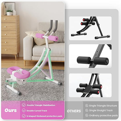 Ab Workout Equipment, Ab Machine with Height Adjustable and Stability, Ab Workout Equipment Home Gym Coaster for Stomach at Office with LCD Display-Christmas Gift Choice, Pink