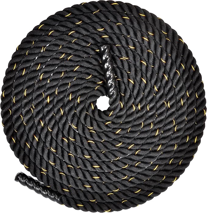 Signature Fitness Battle Rope 1.5Inch 2 Inch Diameter Poly Dacron 30 FT, 40 FT, 50 FT Length, Heavy Ropes for Home Gym and Workout