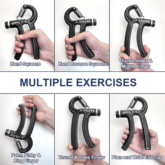 FLYFE Grip Strength Trainer, Plastic, 2 Pack / 5 Pack, 11-132 lbs, Forearm Strengthener, Hand Squeezer Adjustable Resistance, Hand Grip Strengthener for Muscle Building and Injury Recovery