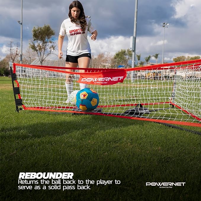 PowerNet Carli Lloyd Soccer Triple Threat Rebounder, 3-Sided Net, Sandbags Included, 80" L x 21" H Per Side, Great for Futsal and Soccer