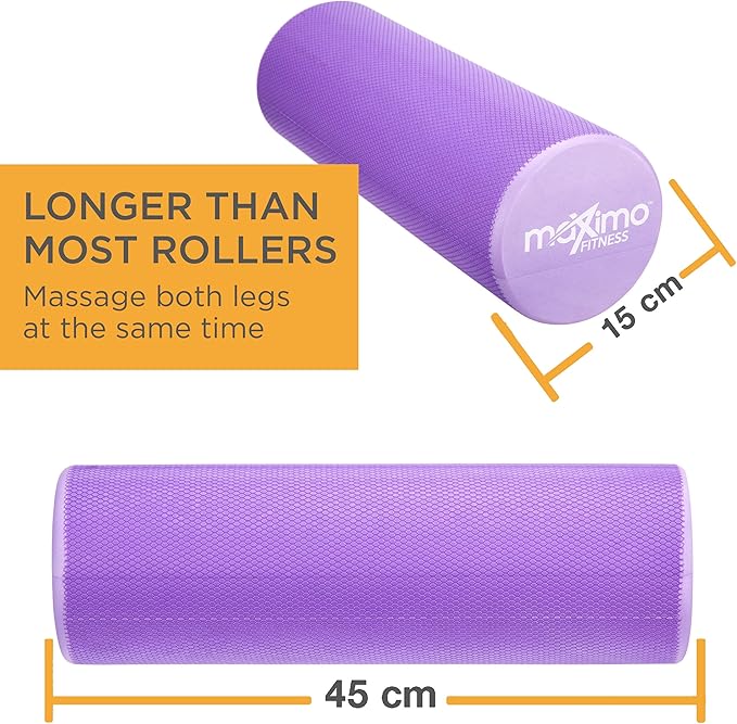 Maximo Fitness Foam Roller - 18" x 6" High Density Exercise Roller for Trigger Point Self Massage, Muscle and Back Roller for Fitness, Physical Therapy, Yoga and Pilates, Gym Equipment, Purple