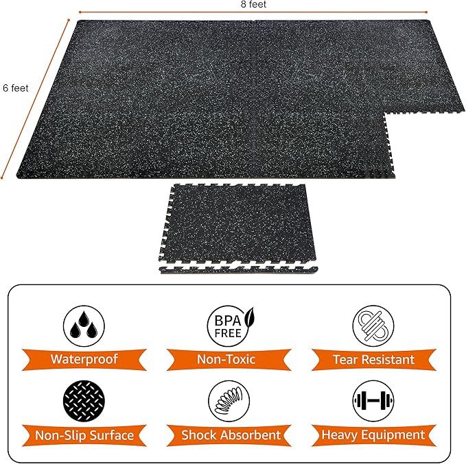 Sivan Fitness 1/2" Thick Rubber Top High-Density EVA Foam Gym Flooring for Home Gym - Exercise Mat Tiles for Workout, Yoga, MMA, Heavy Exercise Equipment Mat - Interlocking Gym Floor Mat