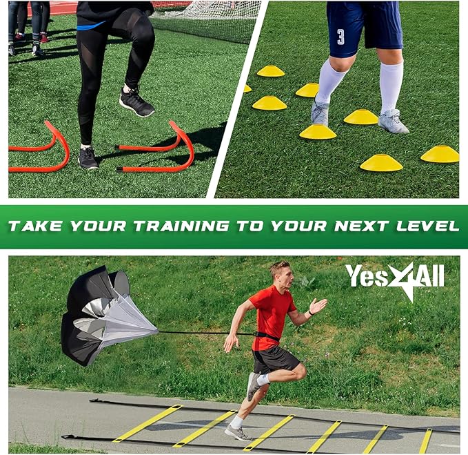 Yes4All Speed Training Equipment Set: 15ft Agility Ladder 5 Agility 12 Disc