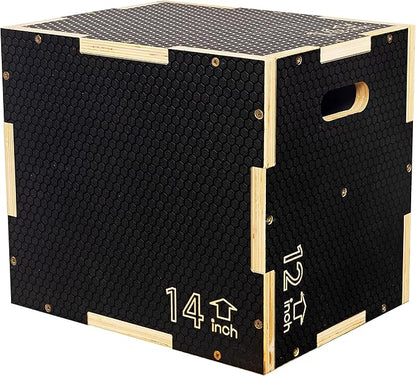 Signature Fitness 3 in 1 Non-Slip Wooden Plyo Box Plyometric Box Jumping Exercise, Multiple Sizes