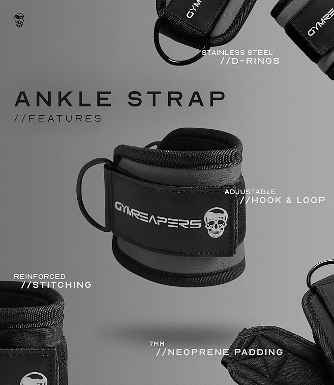 Gymreapers Ankle Straps (Pair) For Cable Machine Kickbacks