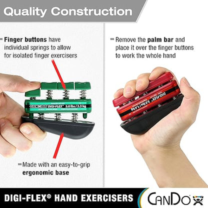 CanDo Digi-Flex Hand and Finger Exerciser Yellow-X-Light - For Dexterity, Strength, and Flexibility for Fingers, Hands, and Forearms