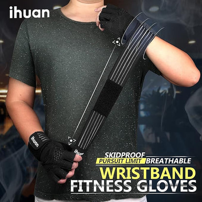 ihuan Ventilated Weight Lifting Gym Workout Gloves with Wrist Wrap Support for Men & Women, Full Palm Protection, for Weightlifting, Training, Fitness, Hanging, Pull ups