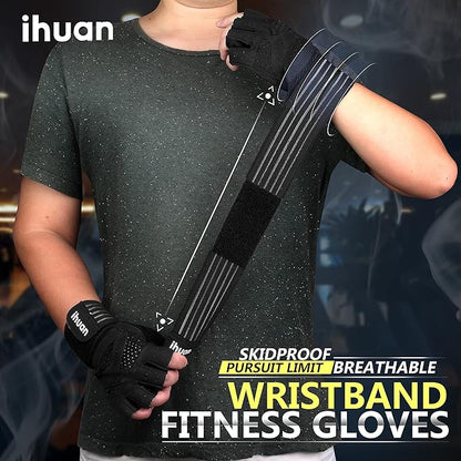 ihuan Ventilated Weight Lifting Gym Workout Gloves with Wrist Wrap Support for Men & Women, Full Palm Protection, for Weightlifting, Training, Fitness, Hanging, Pull ups