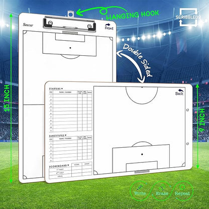 Scribbledo Soccer Dry Erase Coaching Board 15"x9" Soccer Whiteboard for Coaches Soccer Coaching Equipment Accessories Tactics Field Board Making it The Perfect Coach Gifts