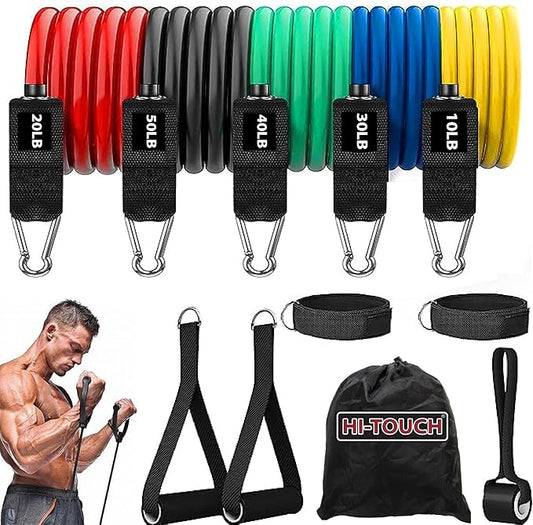 HI- Touch Resistance Bands, Workout Bands, Door Anchor, Exercise Equipment, Legs Ankle Straps, Workout Equipment, Exercise Bands, Exercise Bands Resistance, Workout, Resistance Bands with Handles