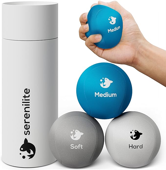 Serenilite Hand Therapy Exercise Stress Ball Bundle, Tri-Density Stress Balls for Adults & Grip Strengthening, Squeeze Balls for Hand Therapy, Hand Therapy Balls, Squeeze Ball, Hand Balls for Therapy