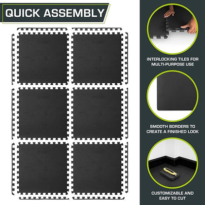 ProsourceFit Extra Thick Puzzle Exercise Mat ¾” and 1", EVA Foam Interlocking Tiles for Protective, Cushioned Workout Flooring for Home and Gym Equipment